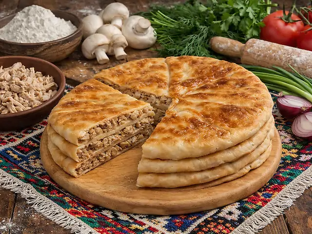 Плацинда с курицей и грибами