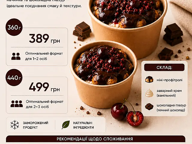 Профитроли "Шоколад+вишня", S