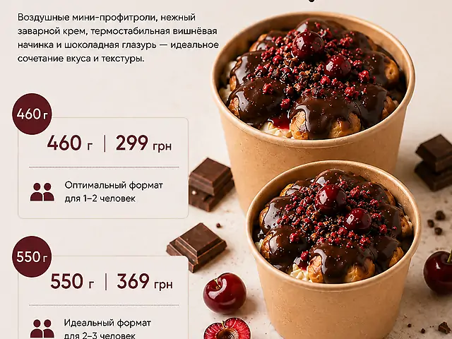 Профитроли "Шоколад+вишня", S