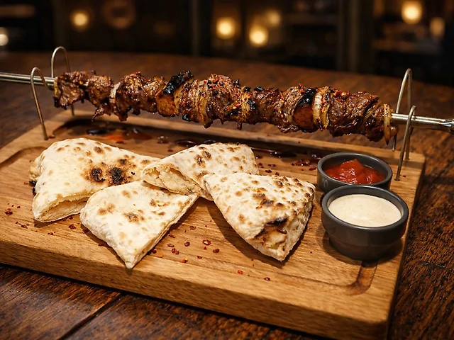 ШАШЛИК - ШАМПУР з вирізки телятини  та печеної картоплі.