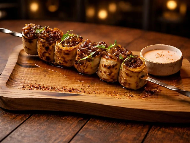 ШАМПУР -КЕБАБ в лаваші з сиром чедер та цибульним мармеладом