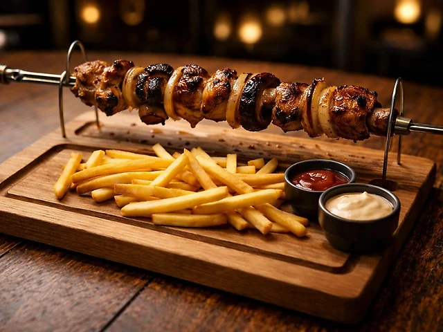 ШАШЛИК - ШАМПУР з курячих стегенець з грибами та цибулею .