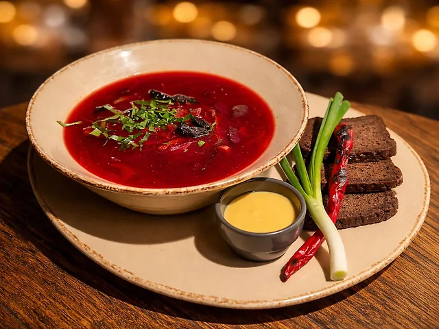 Борщ пісний з копченою сливою та червоною квасолею