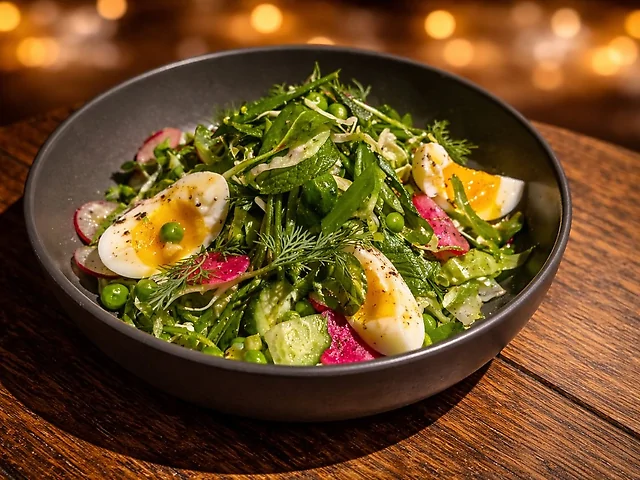 Зелений салат з весняної грядки з молодою капустою та черемшою