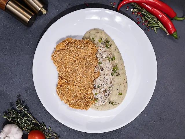 Шніцель курячий з трюфельним пюре