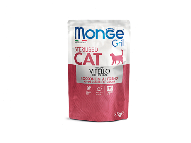 MONGE CAT WET Grill Sterilised Veal пауч, телятина, шматочки в желе для стерилізованих 85гр