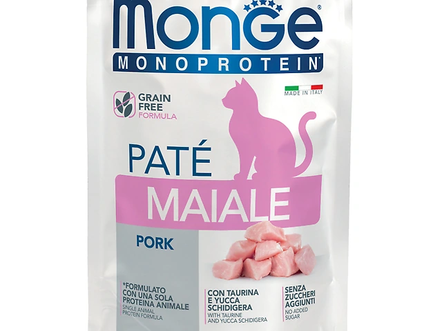 MONGE CAT WET Monoprotein Adult Sterilised Pork пауч, свинина, паштет 85гр