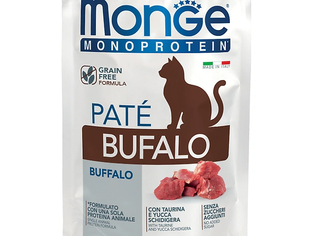 MONGE CAT WET Monoprotein Adult Sterilised Buffalo пауч, буйвол, паштет 85гр