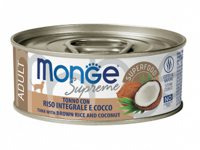 Monge Supreme Adult Cat, тунець з коричневим рисом та кокосом 80 гр.