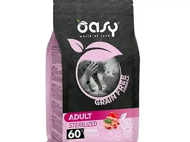 OASY GRAIN FREE FORMULA для дорослих стерилізованих кішок свинина з яблуком та шипшиною
