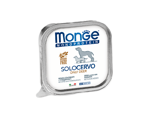 MONGE DOG SOLO Monoprotein Deer 100%, монопротеінова консерва з олениною, 150gr