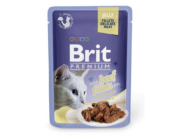 Brit Premium Cat pouch with beef in jelly, філе яловичини в желе, 85g