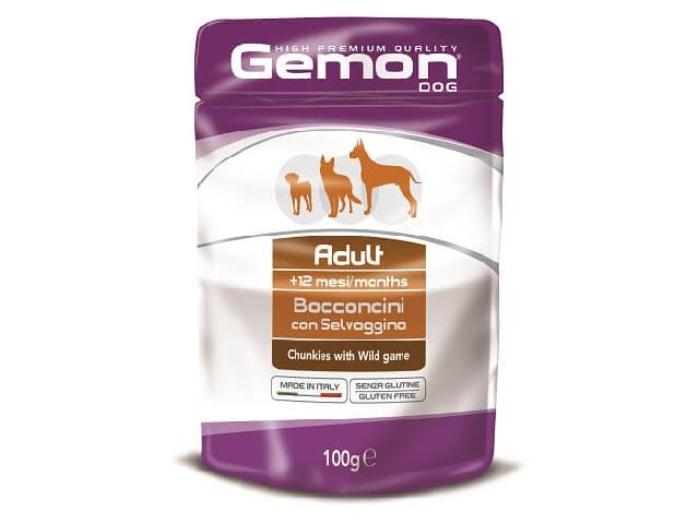 GEMON WET DOG ADULT pouch with Wild game, пауч з шматочками дичини, 100g