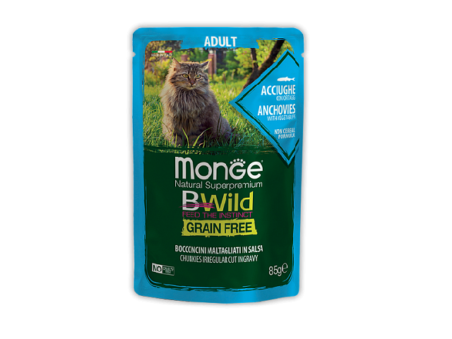 MONGE CAT BWILD GR.FREE WET анчоус з овочами, 85g