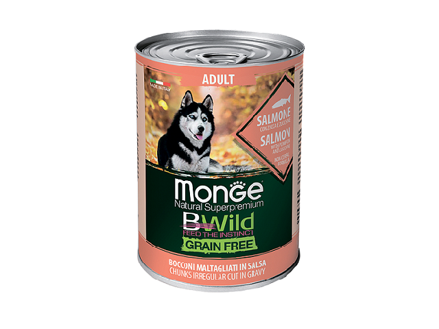 MONGE DOG Adult Grain Free Salmon with Pumpkin and Zucchini, беззернова консерва для собак з лососем, гарбузом та цукіні, 400g