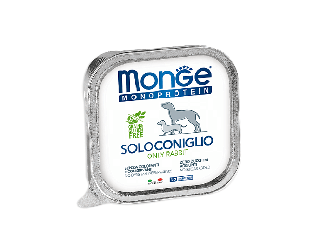 MONGE DOG SOLO Monoprotein Rabbit 100%, монопротеінова консерва з кроликом, 150gr