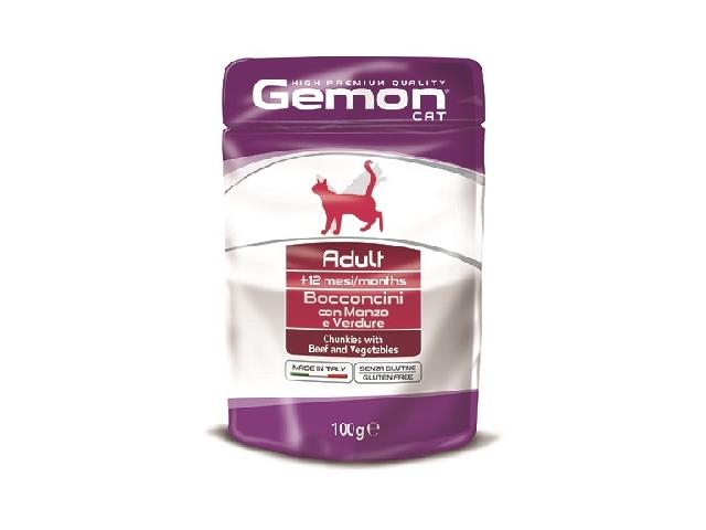 GEMON WET CAT ADULT pouch with Beef and Vegetables, пауч з яловичиною та овочами, 100g