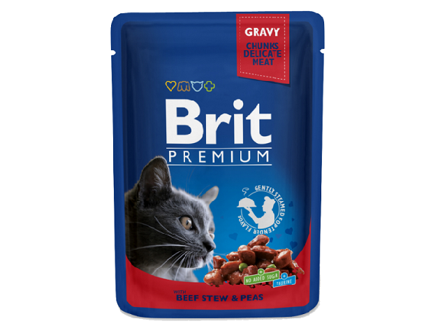 Brit Premium Cat pouch with beef stew and peas, з тушкованою яловичиною та горошком 100g