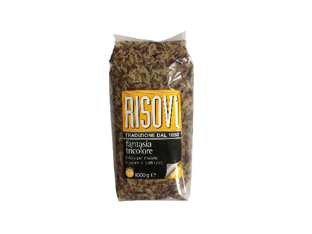 Итальянский смешанный рис "Risovi Riso Fantasia Tricolor" (красный, черный, пропаренный), 1 кг