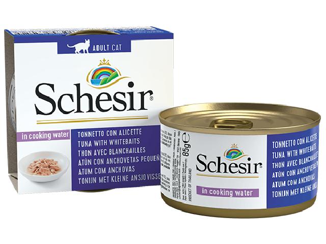Schesir Cat Tuna, Whitebait and Rice, консерва для кішок, з тунцем, мальками і рисом, 85г