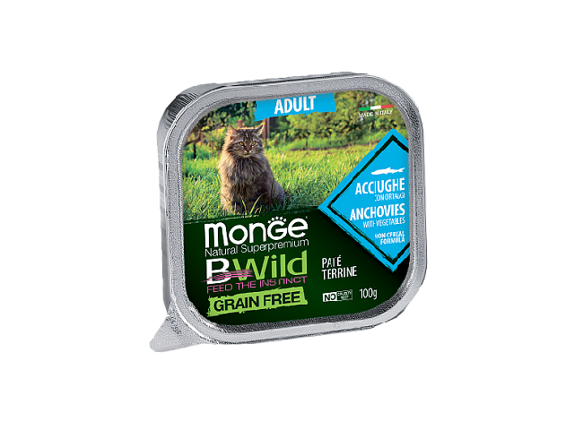MONGE CAT WET BWild Adult Anchovies паштет, анчоус з овочами 100гр