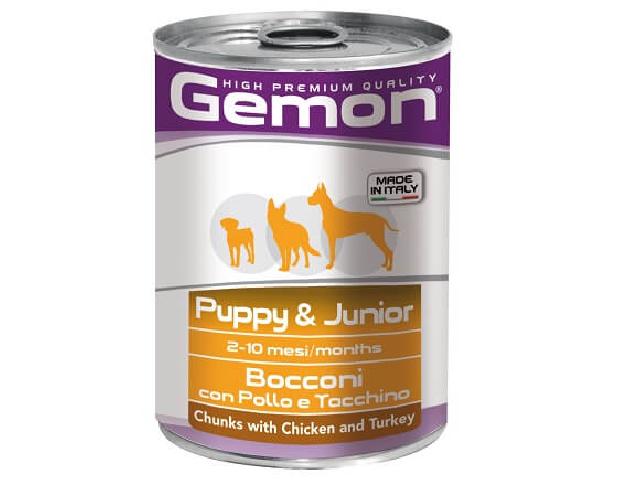 GEMON DOG WET Puppy&Junior Chicken шматочки в соусі, курка з індичкою, для цуценят 415гр