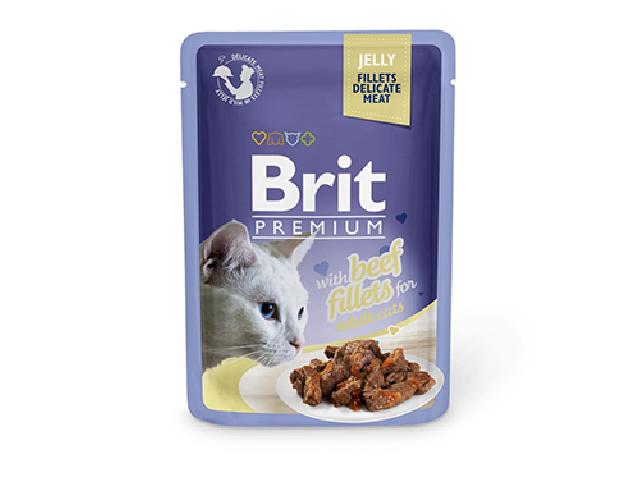 Brit Premium Cat pouch with beef in jelly, філе яловичини в желе, 85g
