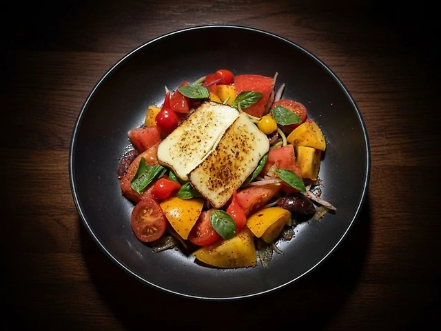 Салат з тріо томатів та халумі