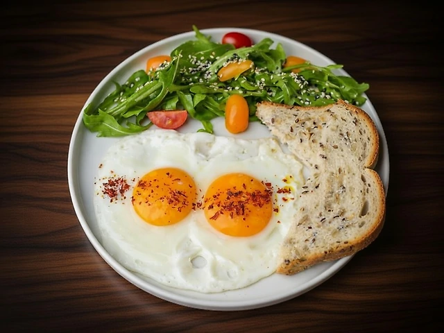 Яйця курячі з салатом руколи та черрі