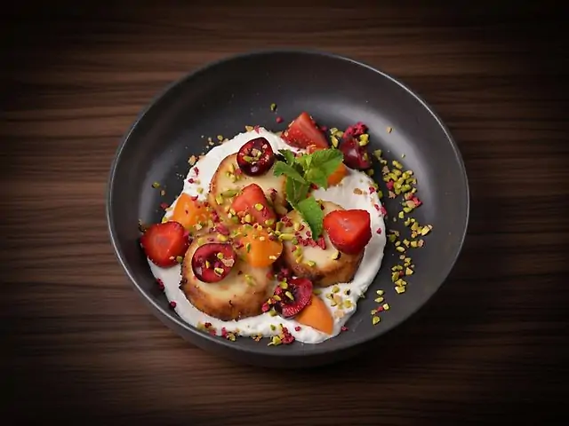 Сирники з фермерського сиру з кокосовим мусом