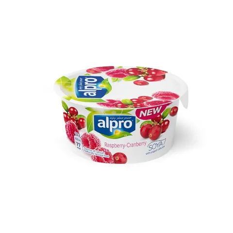 Йогурт Алпро соєвийPферментов. малина журавл.150г (46085)
