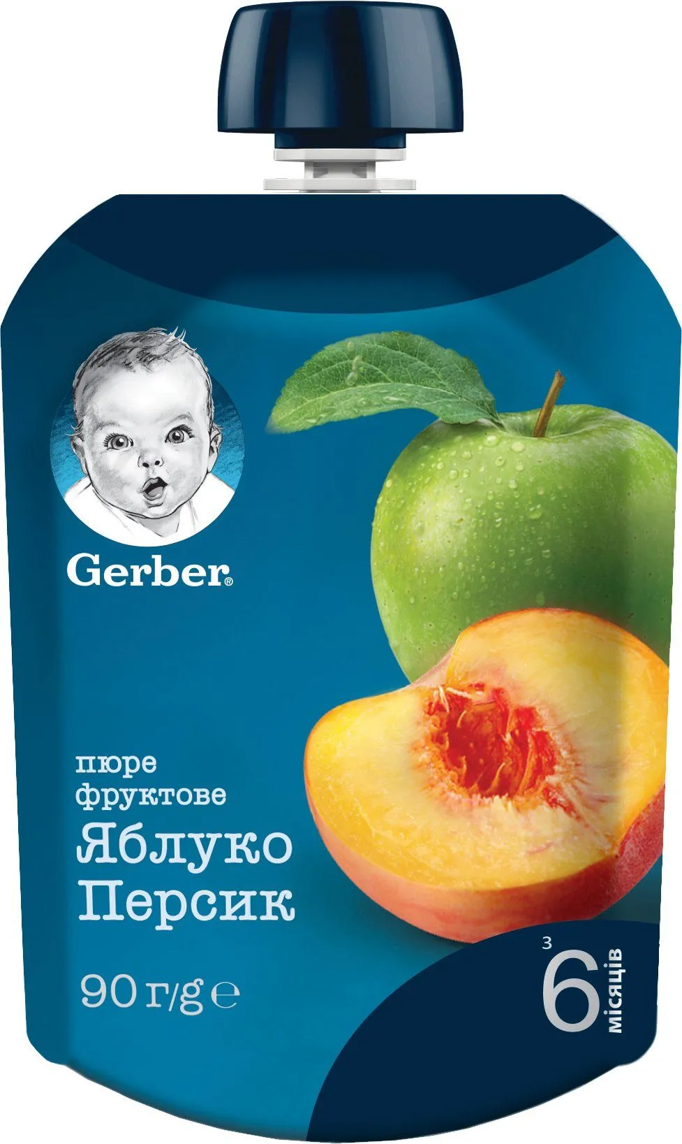 Пюре &quot;Яблуко, персик&quot; 90 г пауч, Gerber