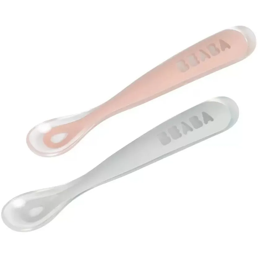 Набір з 2-ох силіконових ложок &quot;Beaba&quot; від 4+ місяців, рожевий/сірий