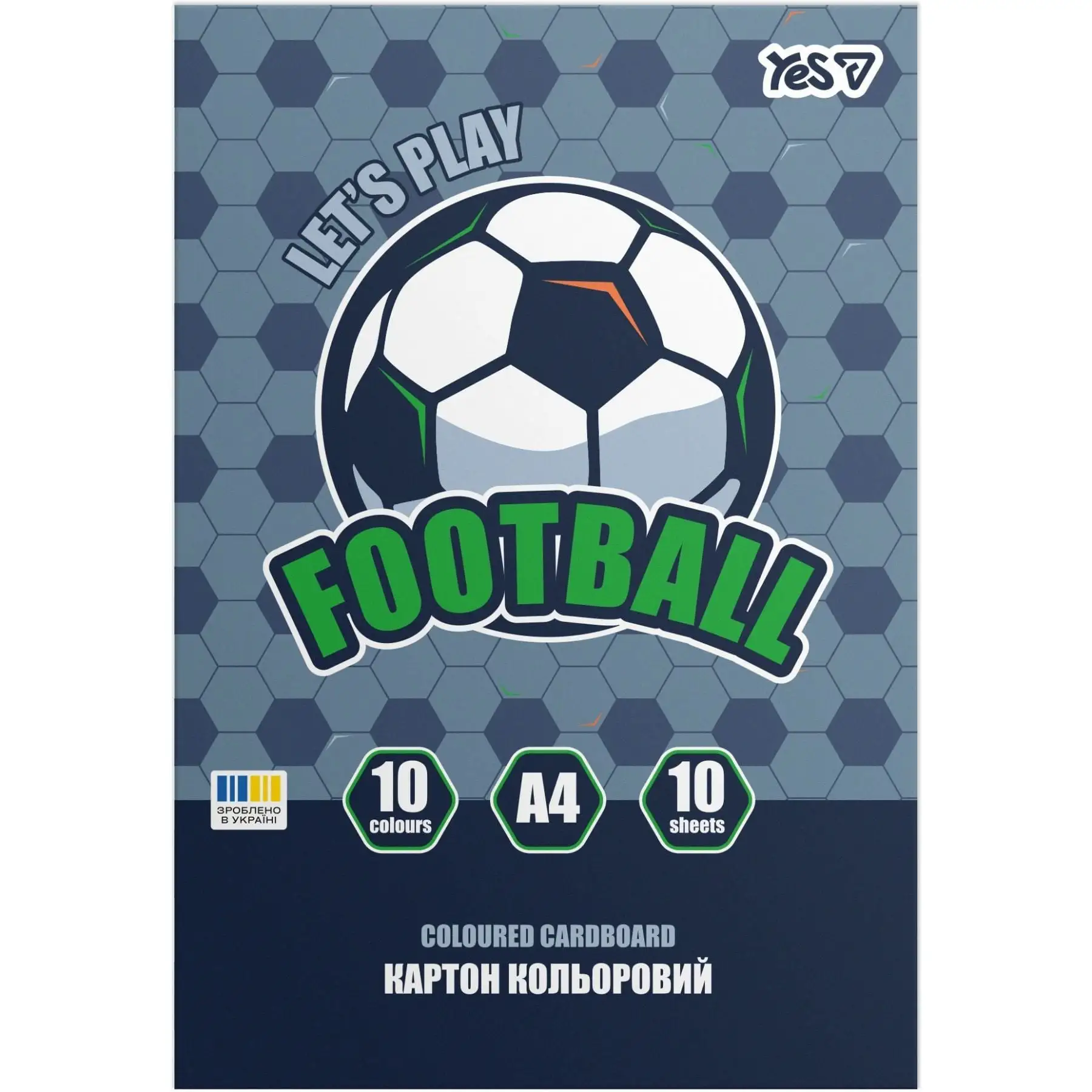 Картон кольоровий односторонній Yes "Football", 10 аркушів, А4, папка