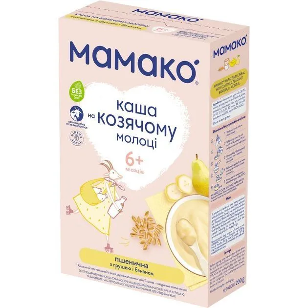 Каша молочна &quot;Пшенична з грушею і бананом&quot; на козячому молоці 200 г, Мамако