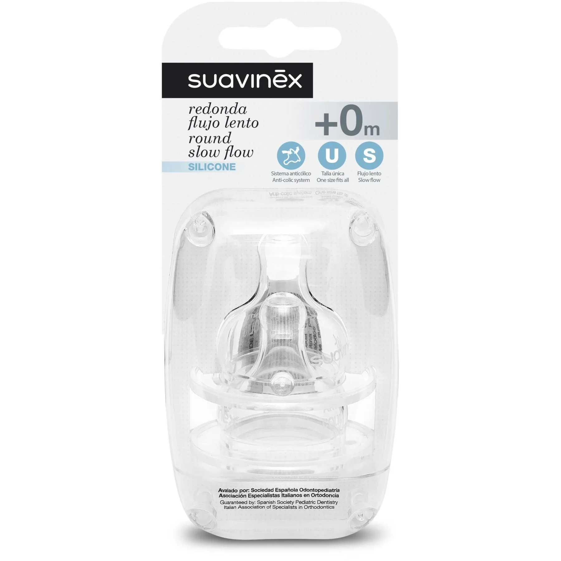 Соска круглої форми Suavinex +0 місяців (повільний потік)