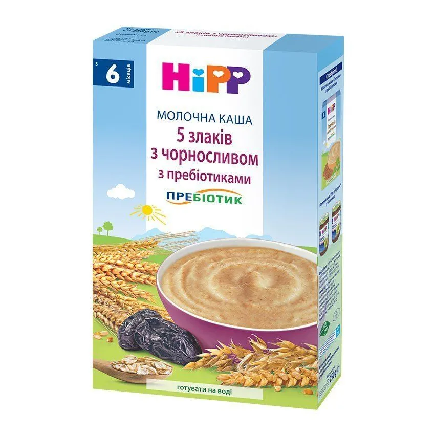 Молочна каша &quot;5 злаків з чорносливом&quot; з пребіотиками, HiPP