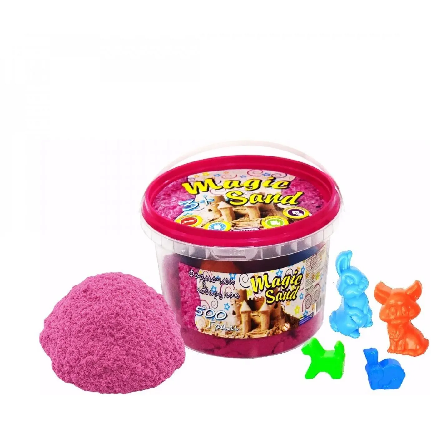 Magic sand рожевого кольору, у відрі 0,500 кг