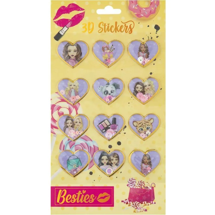 Besties 3D наліпки з блискітками &quot;Серце&quot; (12 шт)
