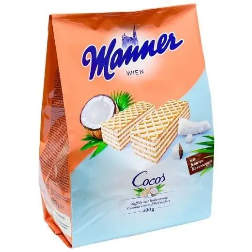 Вафлі Manner Coconut  Cream з кокосовим  кремом 400 г.10шт/ящ