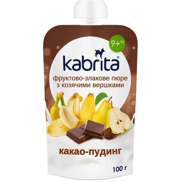 Kabrita Фруктово-злакове пюре з козячими вершками "Какао-пудинг",  для дітей від 9 міс., 100 г.