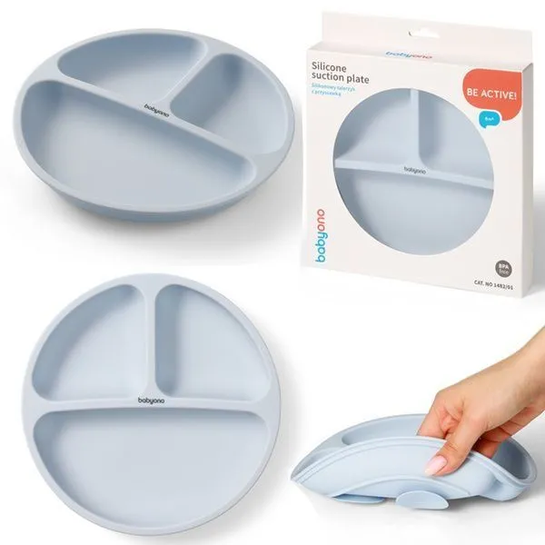 Мисочка силіконова з присоскою на три секції (Синій) &quot;BabyOno&quot;