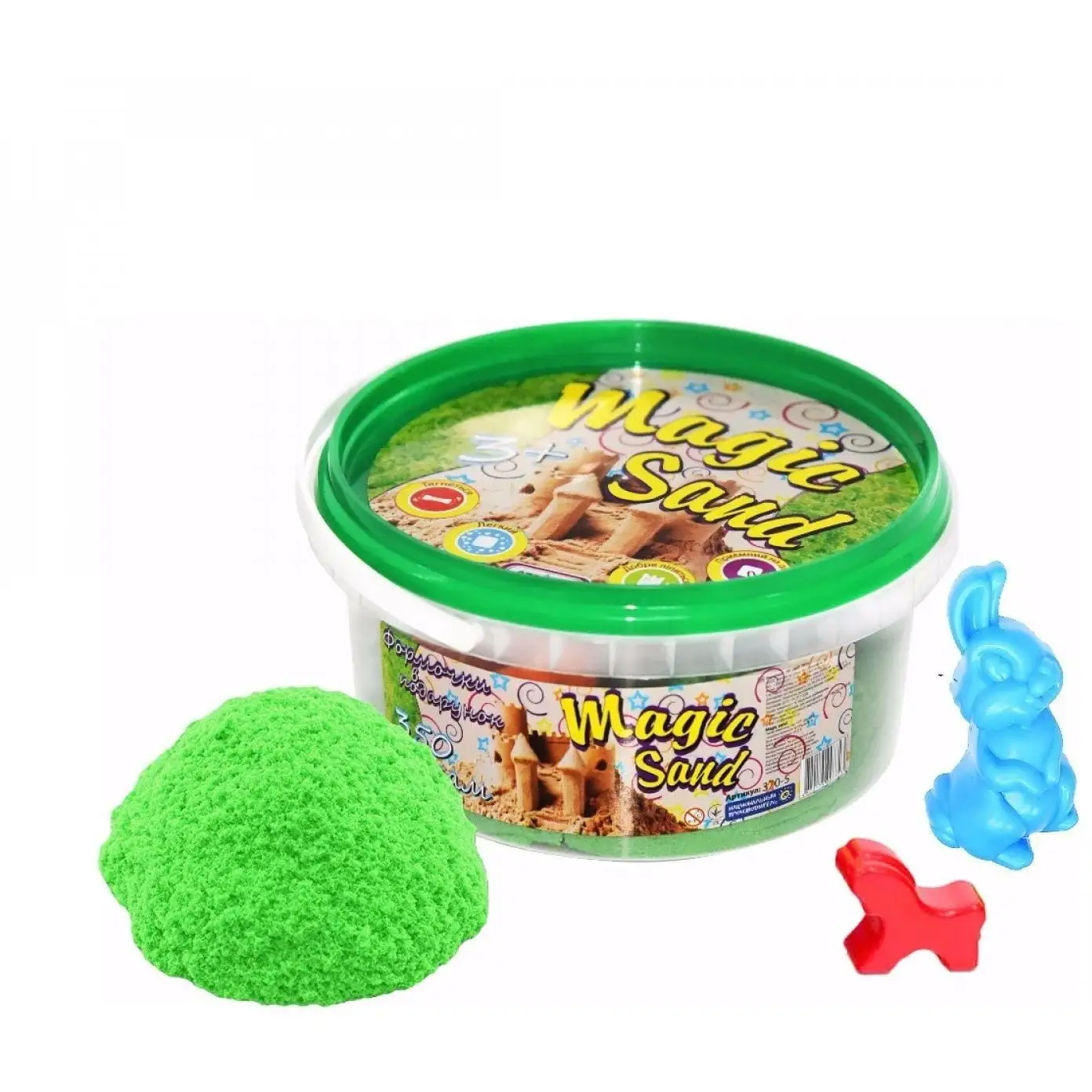 Magic sand зеленого кольору у відрі 0,350 кг