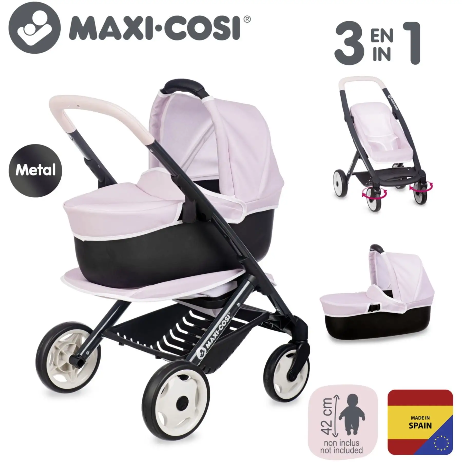 Коляска для ляльки Maxi-Cosi "3 в 1. Рожева перлина" зі знімною люлькою, 55x39x64 см, 3+
