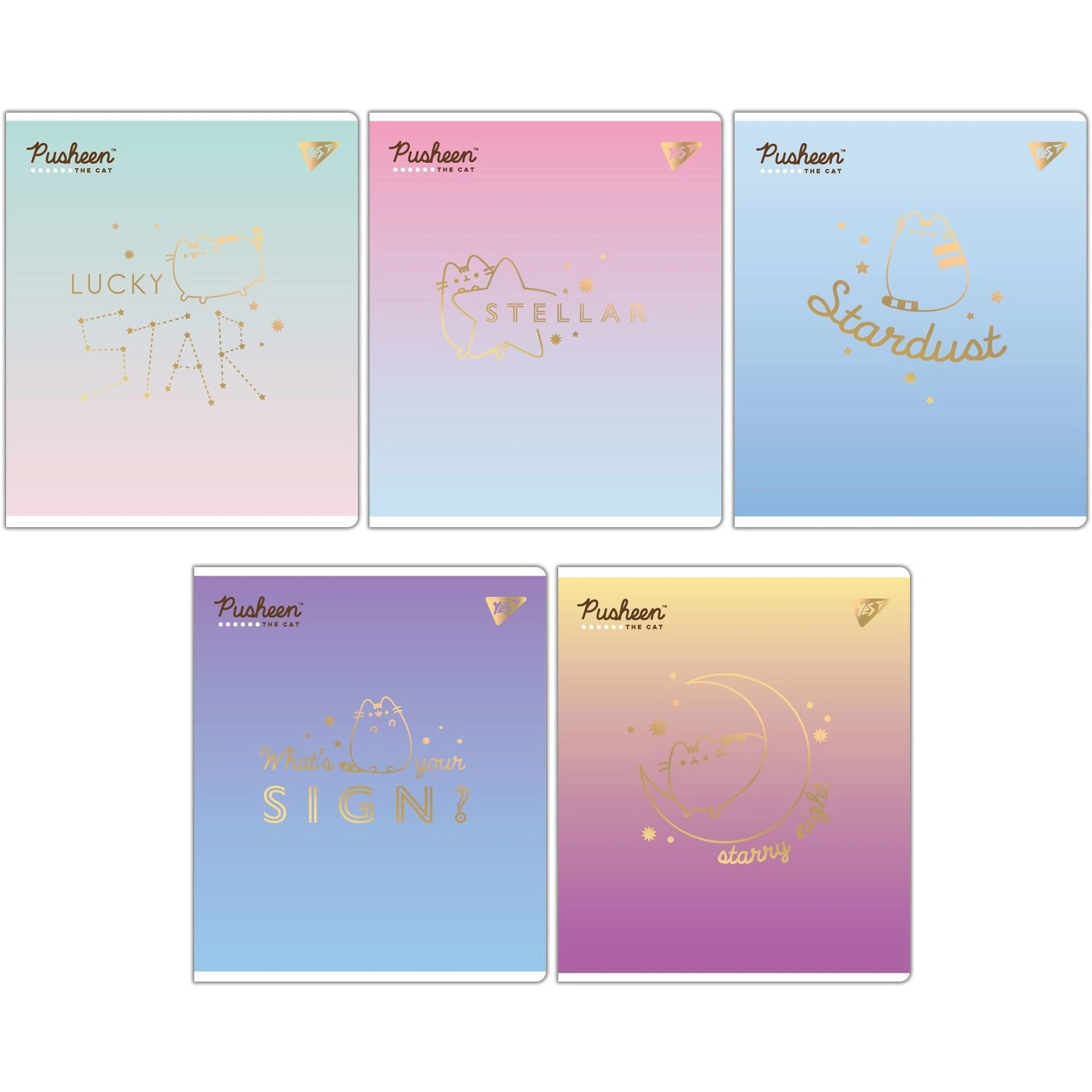 Зошит для записів А5/12 кос. YES "Goldstar Pusheen" Софт тач, фольга золото
