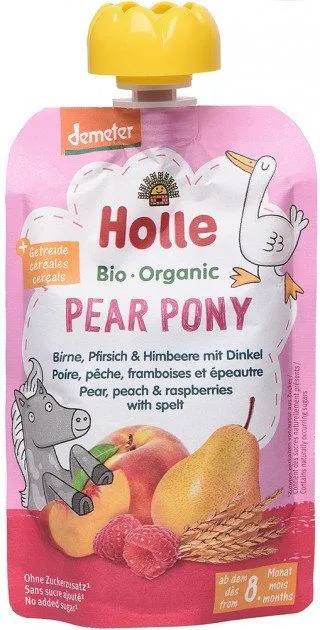 Пюре органічне &quot;Pear Pony&quot; з грушею, персиком, малиною та спельтою з 8 місяців 100 г, Holle