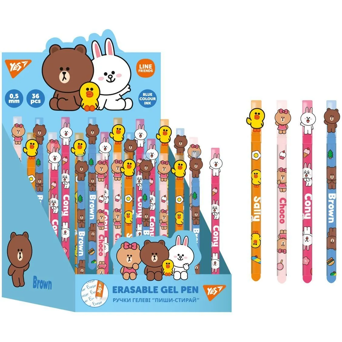 Ручка гелева YES пиши-стирай &quot;Line Friends&quot; 0,5 мм, синя