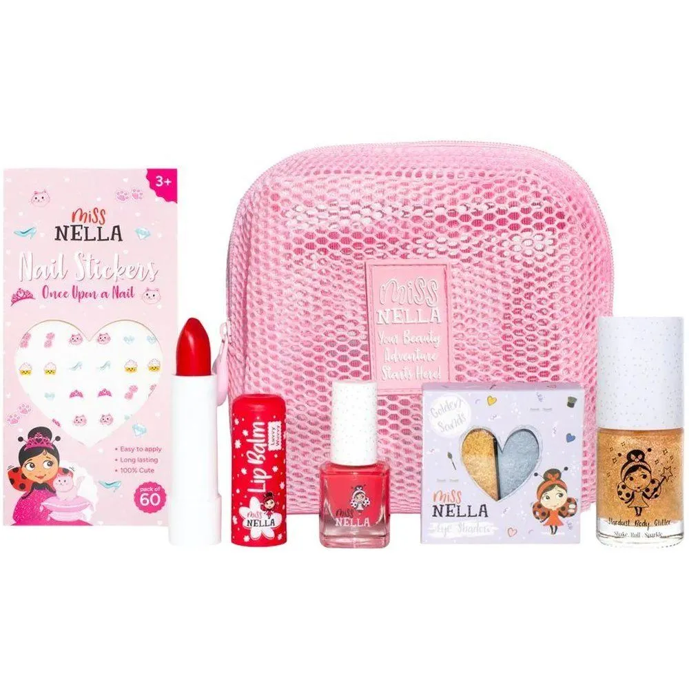 Набір макіяжу Miss Nella "Goldy Boldy" Limited Edition(лак для нігтів, бальзам для губ, тіні, інші аксесуари)