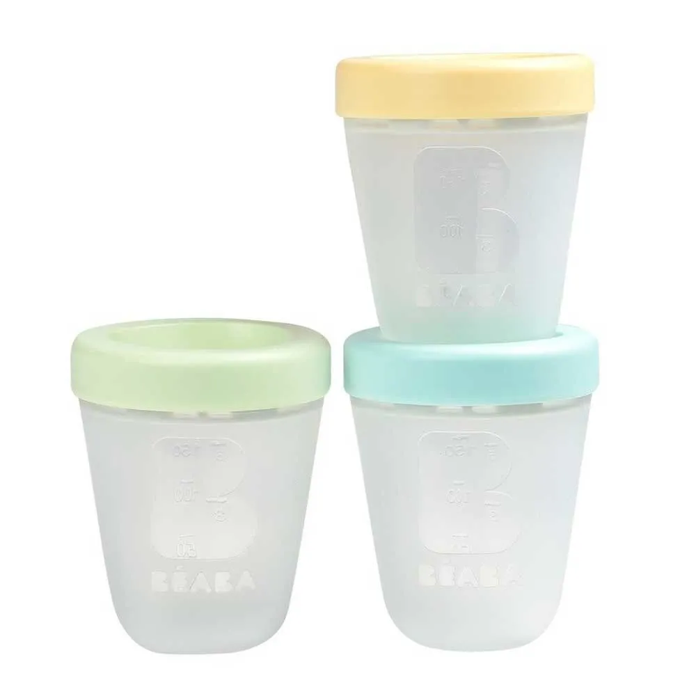 Набір із 3 силіконових контейнерів по 200 мл &quot;Beaba&quot; жовтий/зелений/блакитний