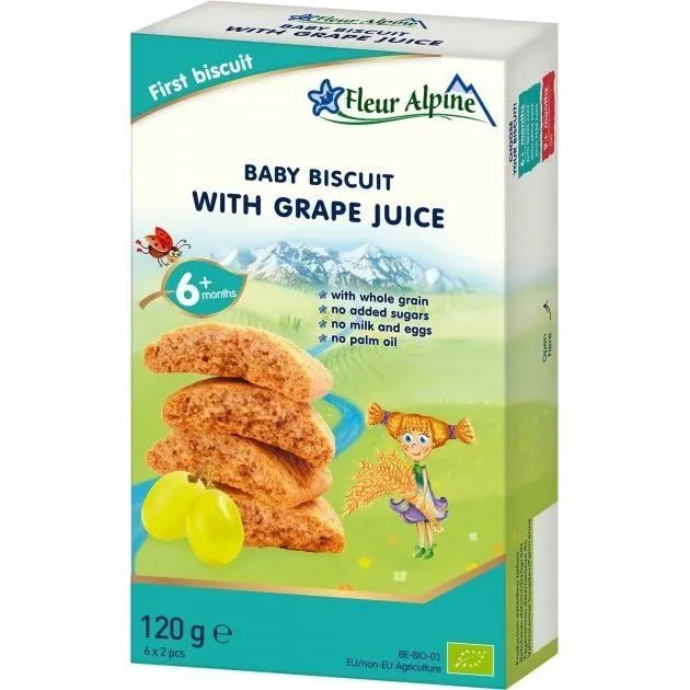 Дитяче печиво Fleur Alpine ORGANIC  &quot;WITH GRAPE JUCE&quot; (з виноградним соком&quot; 120г.